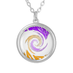 Beautiful Modern Art Design: Purple and Gold Whirl Silver Plated Necklace