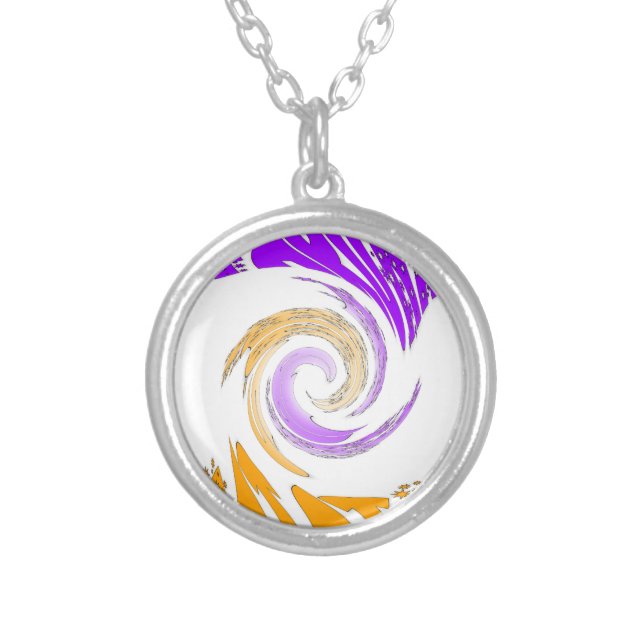 Beautiful Modern Art Design: Purple and Gold Whirl Silver Plated Necklace (Front)
