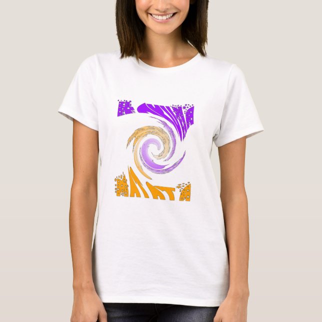 Beautiful Modern Art Design: Purple and Gold Whirl T-Shirt (Front)