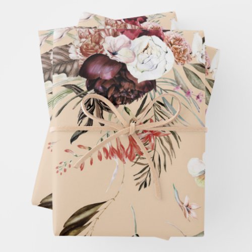 Beautiful Modern Beige Floral Pattern Gift Wrapping Paper Sheets