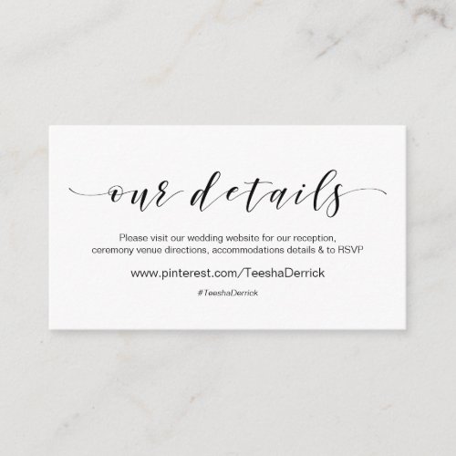 Beautiful Modern Black Our Wedding Website Details Enclosure Card