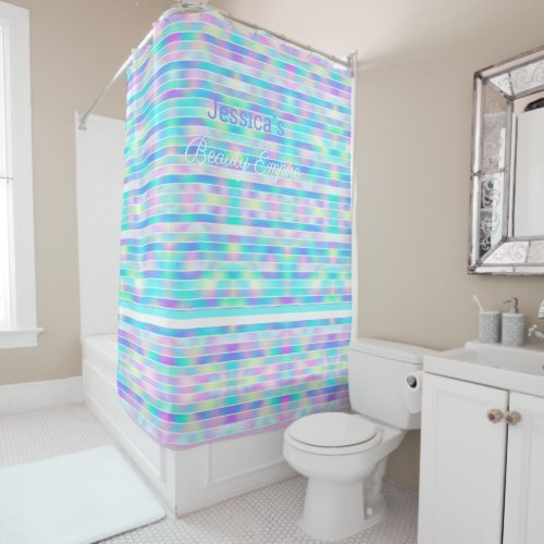 Beautiful modern blue pink gradient iridescent shower curtain