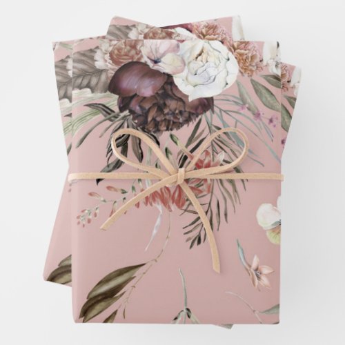 Beautiful Modern Blush Floral Pattern Gift Wrapping Paper Sheets