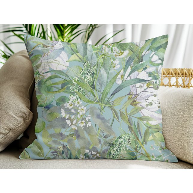 Beautiful Modern Botanical Flowers And Leaves Throw Pillow (Creator Uploaded)
