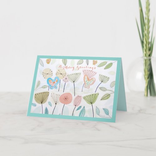 Beautiful Modern Butterfly Flowers Birthday Card