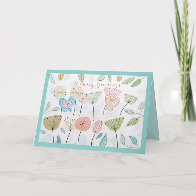 Beautiful Modern Butterfly Flowers Birthday Card (Front)