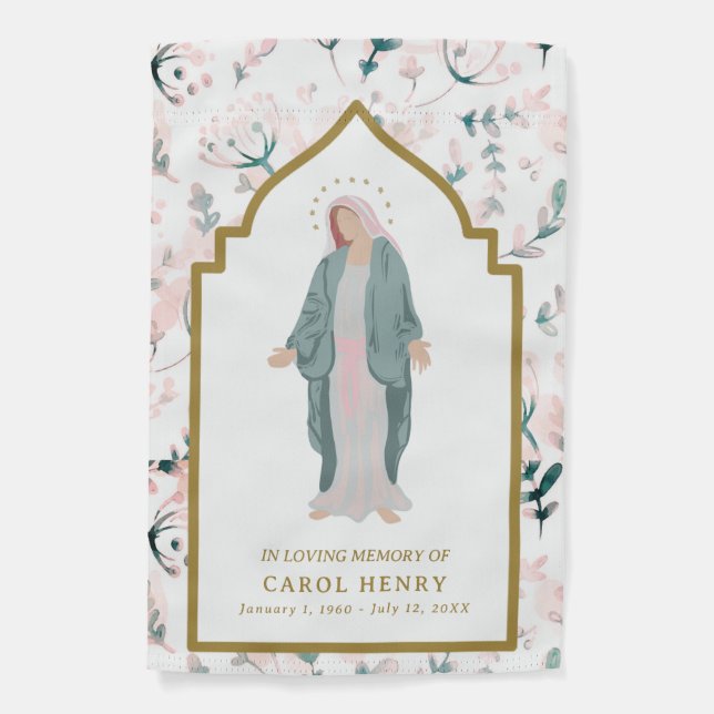 Beautiful Modern Catholic Blessed Mother Memorial Garden Flag (Front)