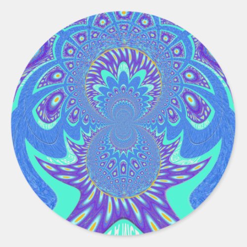 Beautiful Modern Cyan Blue batik Kaleidoscope Art Classic Round Sticker