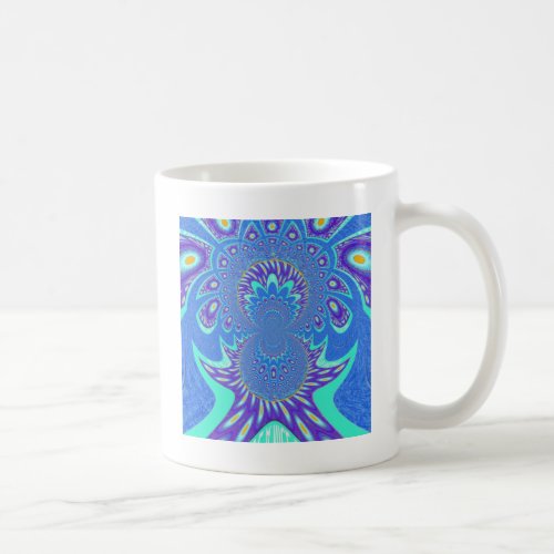 Beautiful Modern Cyan Blue batik Kaleidoscope Art Coffee Mug