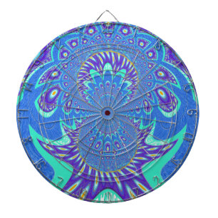 Beautiful Modern Cyan Blue batik Kaleidoscope Art Dart Board