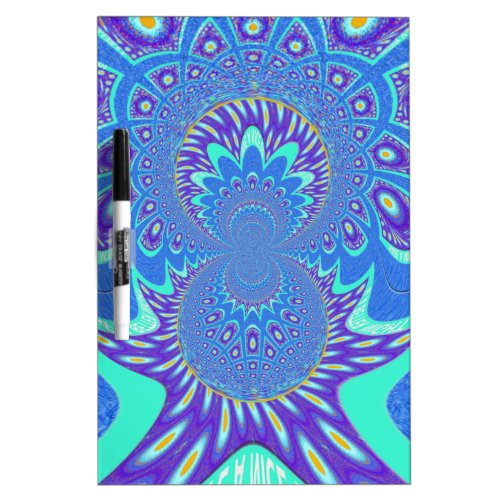 Beautiful Modern Cyan Blue batik Kaleidoscope Art Dry_Erase Board