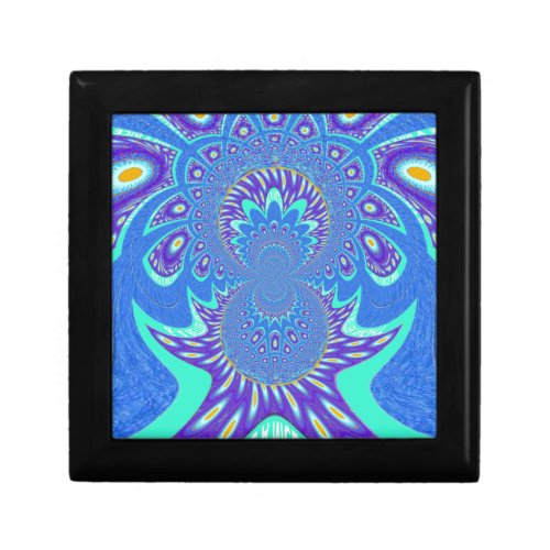 Beautiful Modern Cyan Blue batik Kaleidoscope Art Keepsake Box