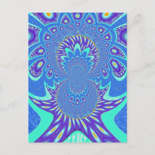 Beautiful Modern Cyan Blue batik Kaleidoscope Art Postcard