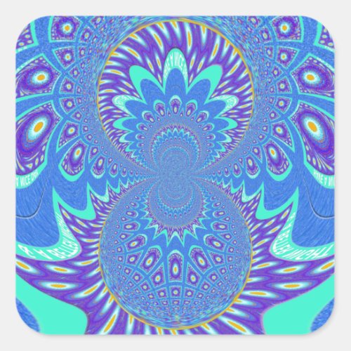 Beautiful Modern Cyan Blue batik Kaleidoscope Art Square Sticker