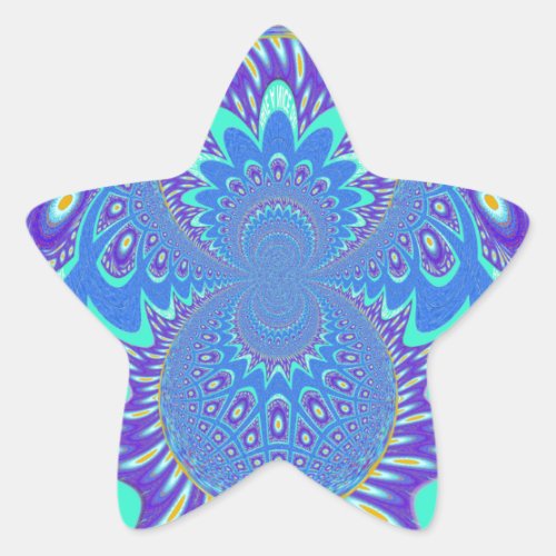 Beautiful Modern Cyan Blue batik Kaleidoscope Art Star Sticker