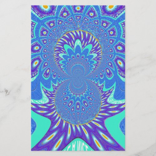 Beautiful Modern Cyan Blue batik Kaleidoscope Art Stationery