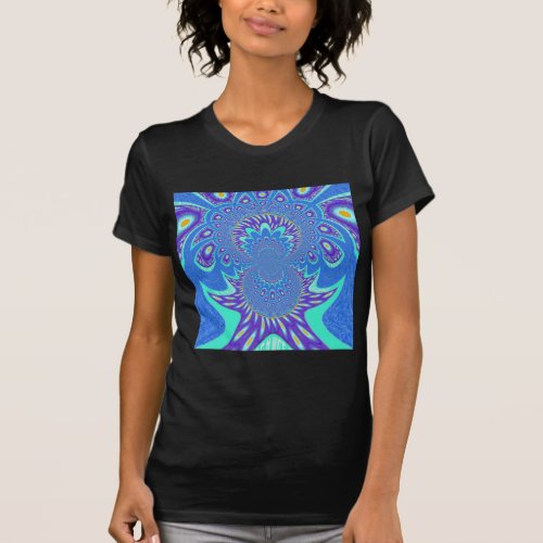 Beautiful Modern Cyan Blue batik Kaleidoscope Art T_Shirt