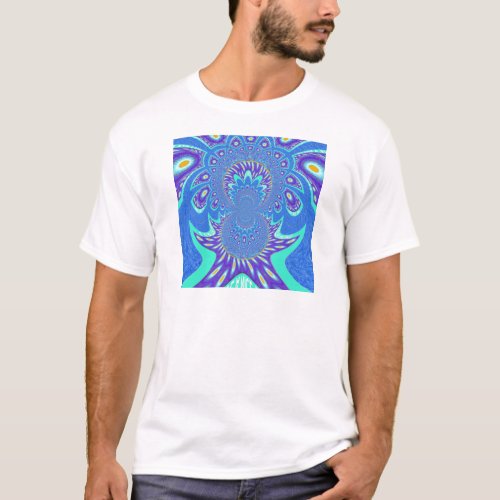 Beautiful Modern Cyan Blue batik Kaleidoscope Art T_Shirt