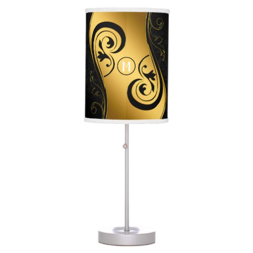 BEAUTIFUL MODERN  DAMASK GOLD BLACK TABLE LAMP