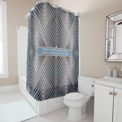 Beautiful modern elegant steel blue and sand color shower curtain