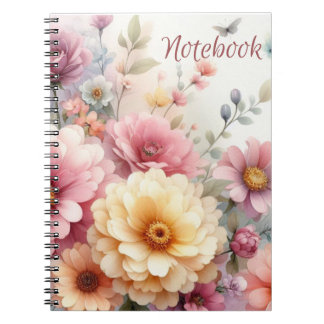Beautiful Modern Feminine Pastel Flowers Notebook