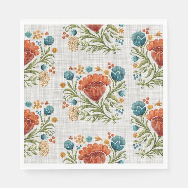 Beautiful Modern Floral Pattern Orange Blue Red    Napkins (Front)