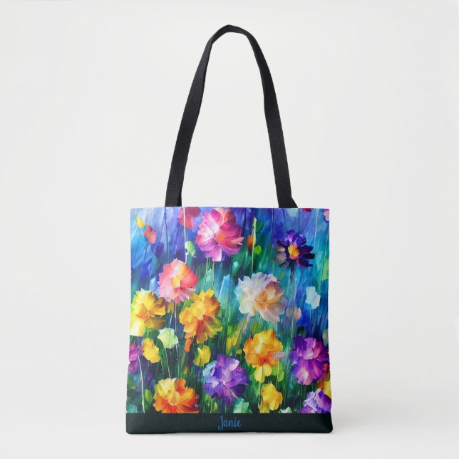 Beautiful Modern Floral Personalized Tote Bag (Front)