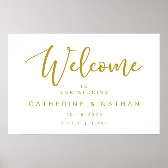 Beautiful Modern Gold font, Wedding Welcome Poster (Front)