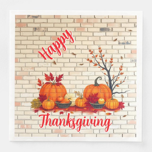 Beautiful Modern Happy Thanksgiving Fall Paper Dinner Napkins (Front)