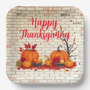 Beautiful Modern Happy Thanksgiving Fall Paper Plates