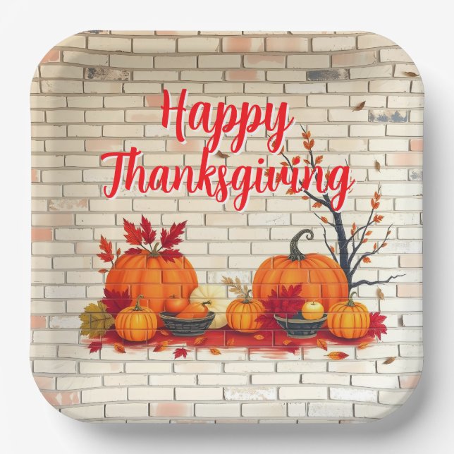 Beautiful Modern Happy Thanksgiving Fall Paper Plates (Front)