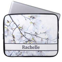 Beautiful Modern Monogrammed White Flower Laptop Sleeve