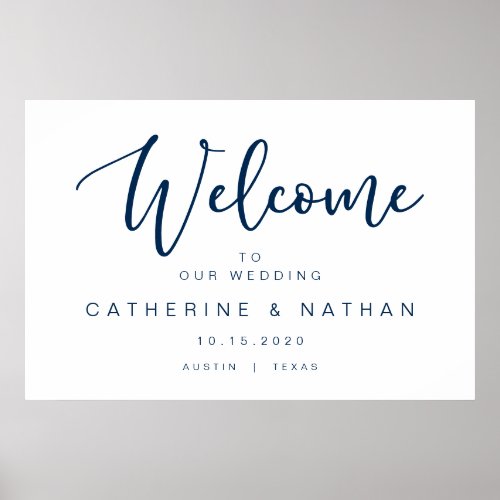 Beautiful Modern Navy Blue font Wedding Welcome Poster