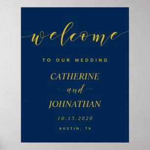 Beautiful Modern Navy Blue, Wedding Welcome Poster