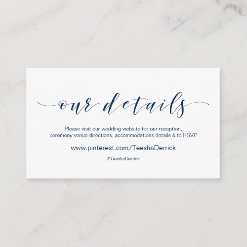 Beautiful Modern Navy Our Wedding Website Details Enclosure Card