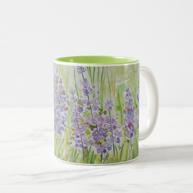 Beautiful Modern Pretty Purple Flowers Scenic Two-Tone Coffee Mug (Front Right)