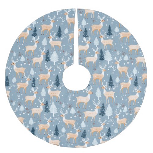 Beautiful Modern Reindeer Snowflake Pastel Blue Brushed Polyester Tree Skirt