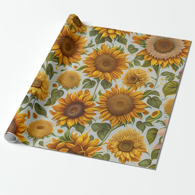 Beautiful Modern Sunflower Collection Wrapping Paper (Unrolled)