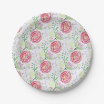 Beautiful Modern Watercolor Floral Pattern Paper Plates