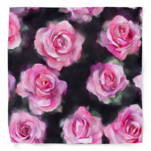 Beautiful Modern Watercolor Pink Roses Collection Bandana