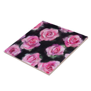Beautiful Modern Watercolor Pink Roses Collection Ceramic Tile