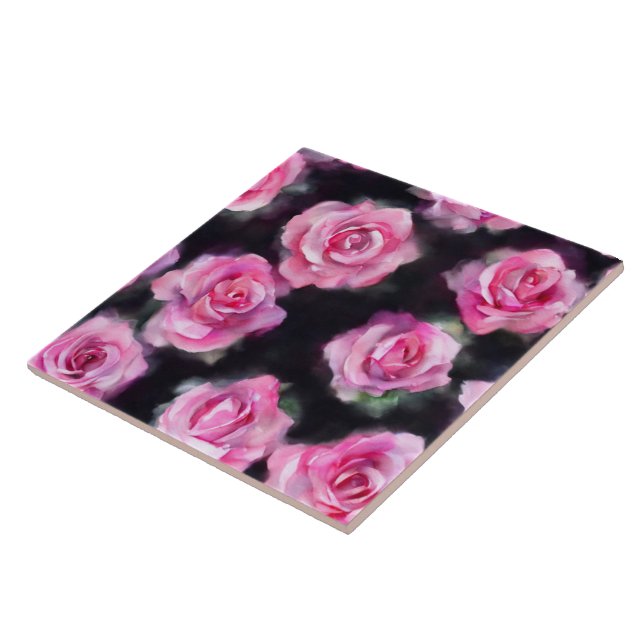 Beautiful Modern Watercolor Pink Roses Collection Ceramic Tile (Side)