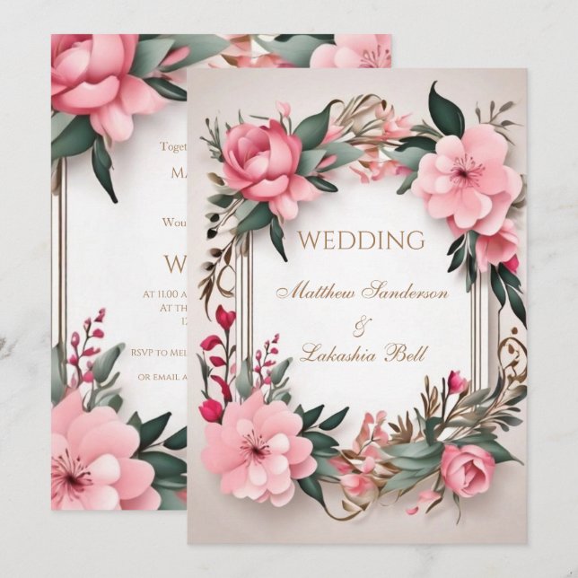 Beautiful Modern Wedding Floral flowers Invitation (Front/Back)