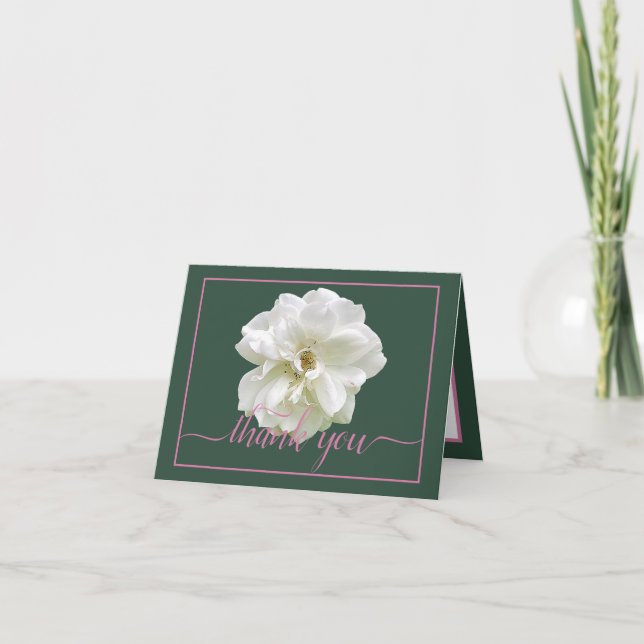 Beautiful Modern White Rose Botanical Thank You Card (Front)