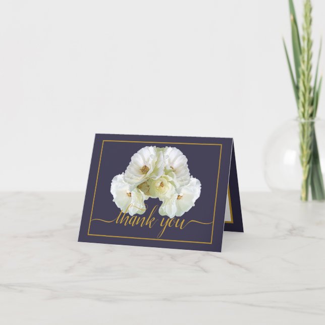 Beautiful Modern White Roses Botanical Thank You Card (Front)