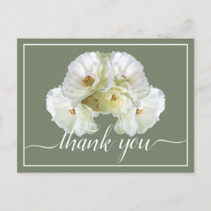 Beautiful Modern White Roses Botanical Thank You Postcard