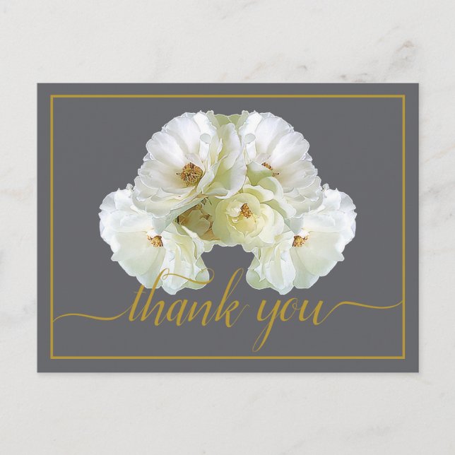 Beautiful Modern White Roses Botanical Thank You Postcard (Front)