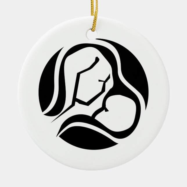 Beautiful Mom and Baby Black White Christmas Ceramic Ornament (Front)
