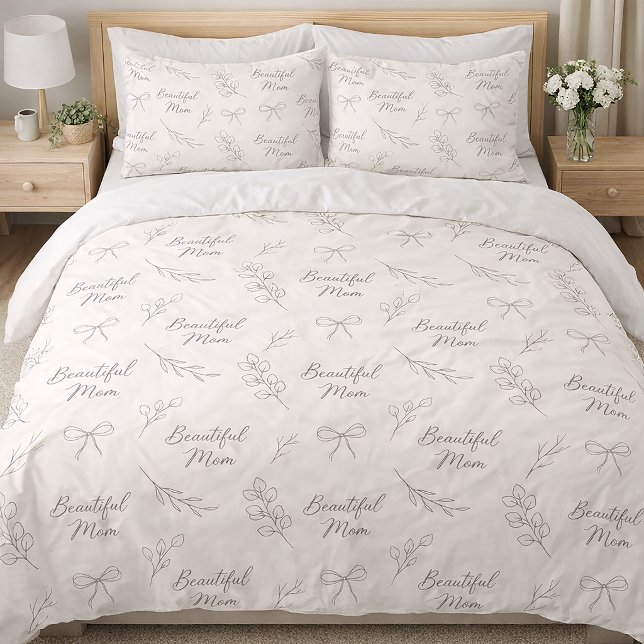 Beautiful Mom Botanical Script Duvet Cover (Creator Uploaded)