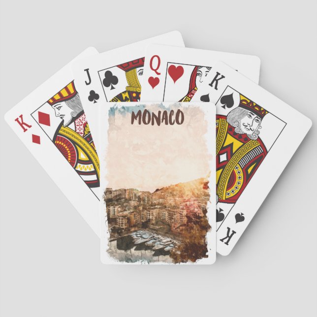 Beautiful Monaco Sunset Painting Poker Cards (Back)